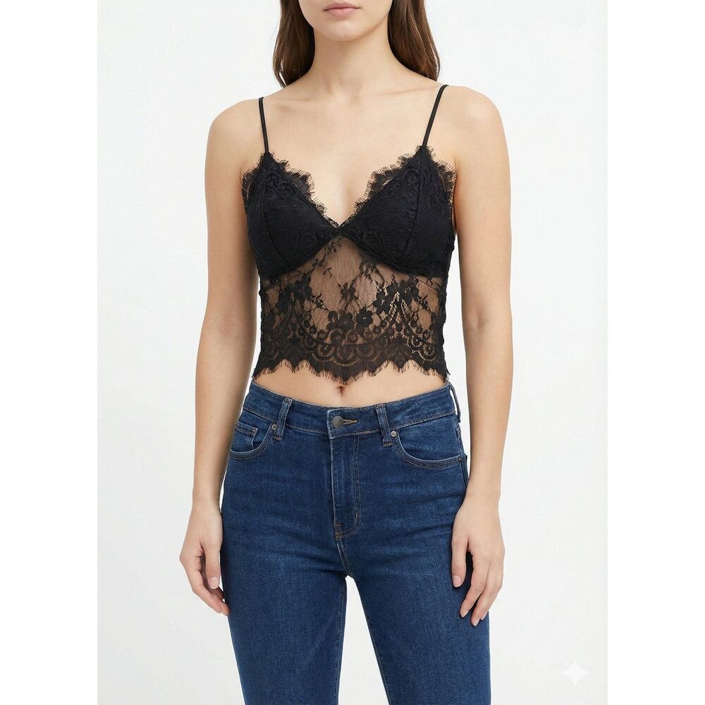HYFVE Black Lace Bra Top S Lace & Sheer Accents Glamoratti Whimsigoth fairy y2k